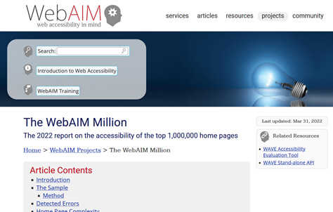 Thumbnail image of the WebAIM Million Website